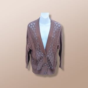 Northcrest Dark Brown Cotton Cardigan Sweater 3 Big Buttons Size L